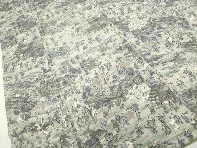 平和屋着物■上質な小紋　人物風景文　金彩　鬼しぼ縮緬　正絹　逸品　DABF9244qa