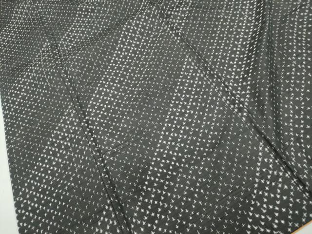 平和屋着物■上質な紬　よろけ縞　十字絣　黒地　正絹　逸品　DABF9245qa