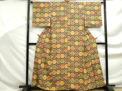 平和屋着物■上質な小紋　型染め　亀甲花文　正絹　逸品　DABF9246qa