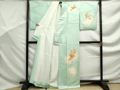 平和屋着物■訪問着　総刺繍　駒刺繍　流水花筏文　暈し染め　銀糸　正絹　逸品　DABF9247qa