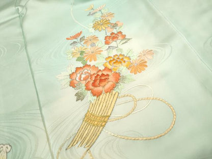 平和屋着物■訪問着　総刺繍　駒刺繍　流水花筏文　暈し染め　銀糸　正絹　逸品　DABF9247qa