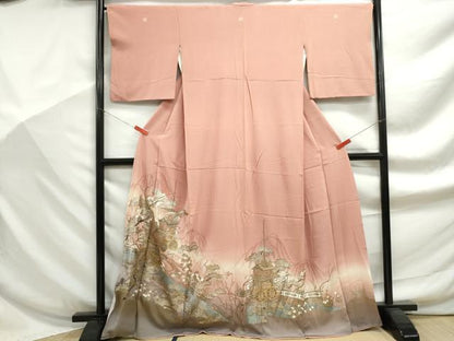 平和屋着物■豪華色留袖　渡橋風景花文　暈し染め　金銀彩　正絹　逸品　DABF9248qa