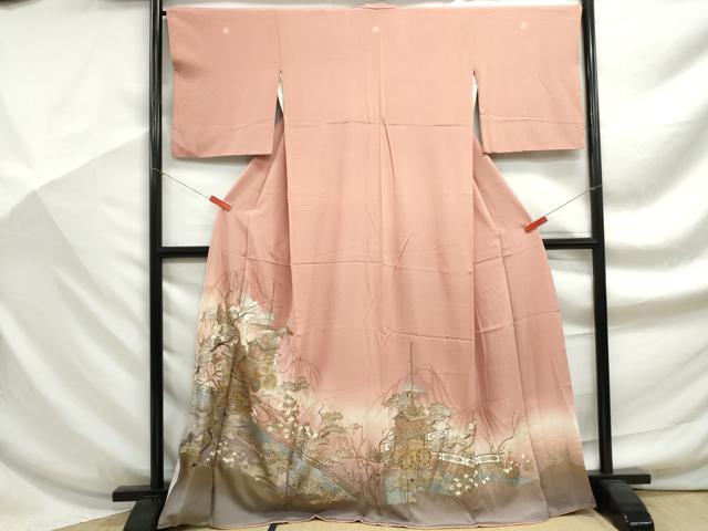 平和屋着物■豪華色留袖　渡橋風景花文　暈し染め　金銀彩　正絹　逸品　DABF9248qa