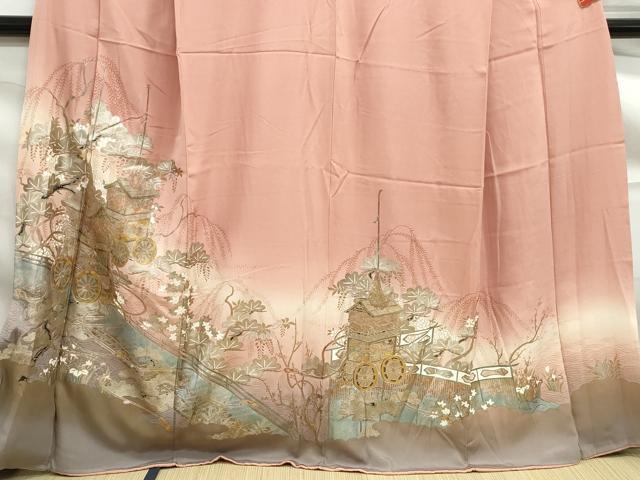 平和屋着物■豪華色留袖　渡橋風景花文　暈し染め　金銀彩　正絹　逸品　DABF9248qa