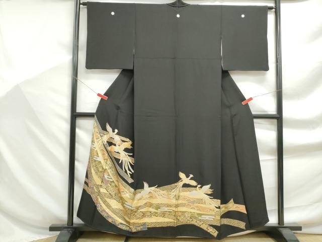 平和屋着物■豪華黒留袖　駒刺繍　宝尽くし花鳥文　金銀彩　正絹　逸品　DABF9253qa