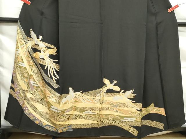 平和屋着物■豪華黒留袖　駒刺繍　宝尽くし花鳥文　金銀彩　正絹　逸品　DABF9253qa