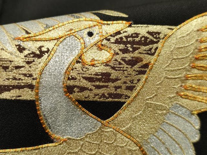 平和屋着物■豪華黒留袖　駒刺繍　宝尽くし花鳥文　金銀彩　正絹　逸品　DABF9253qa