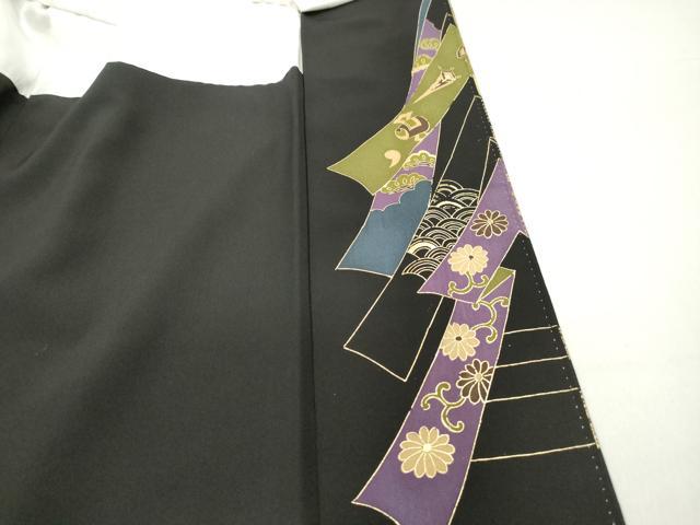 平和屋着物■豪華黒留袖　駒刺繍　宝尽くし花鳥文　金銀彩　正絹　逸品　DABF9253qa