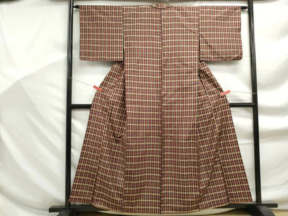平和屋着物■上質な紬　格子文　正絹　逸品　DABF9259qa