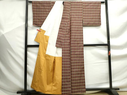 平和屋着物■上質な紬　格子文　正絹　逸品　DABF9259qa