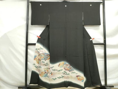 平和屋着物■豪華黒留袖　駒刺繍　流水地紙鴛鴦花文　暈し染め　金銀彩　正絹　逸品　DABF9260qa