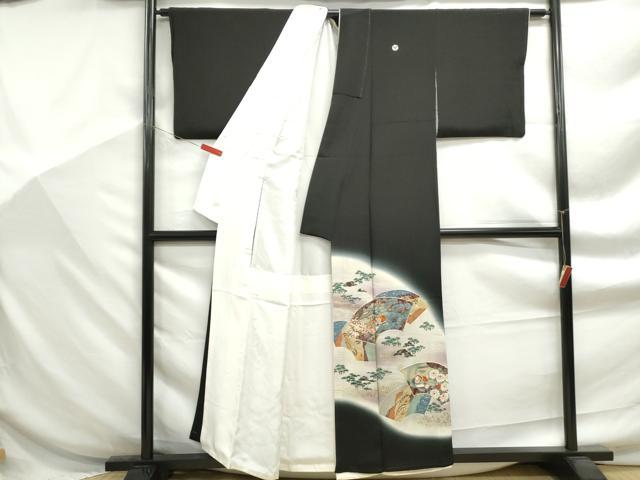 平和屋着物■豪華黒留袖　駒刺繍　流水地紙鴛鴦花文　暈し染め　金銀彩　正絹　逸品　DABF9260qa
