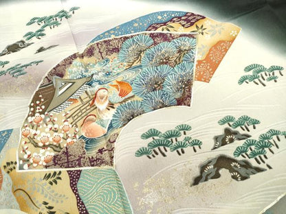 平和屋着物■豪華黒留袖　駒刺繍　流水地紙鴛鴦花文　暈し染め　金銀彩　正絹　逸品　DABF9260qa