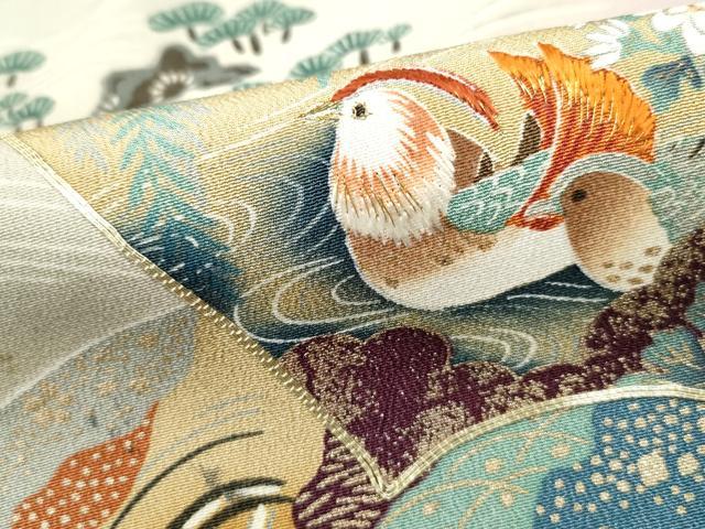 平和屋着物■豪華黒留袖　駒刺繍　流水地紙鴛鴦花文　暈し染め　金銀彩　正絹　逸品　DABF9260qa