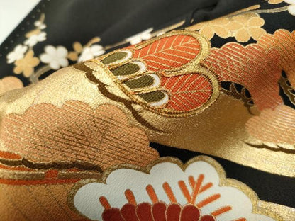 平和屋着物■豪華黒留袖　駒刺繍　渡橋鴛鴦花松文　金彩　正絹　逸品　DABF9262qa