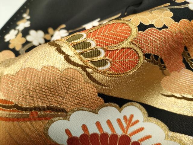 平和屋着物■豪華黒留袖　駒刺繍　渡橋鴛鴦花松文　金彩　正絹　逸品　DABF9262qa