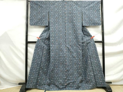 平和屋着物■上質な紬　格子菱文　正絹　逸品　DABF9268qa