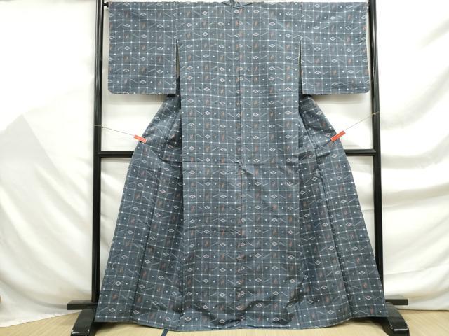 平和屋着物■上質な紬　格子菱文　正絹　逸品　DABF9268qa