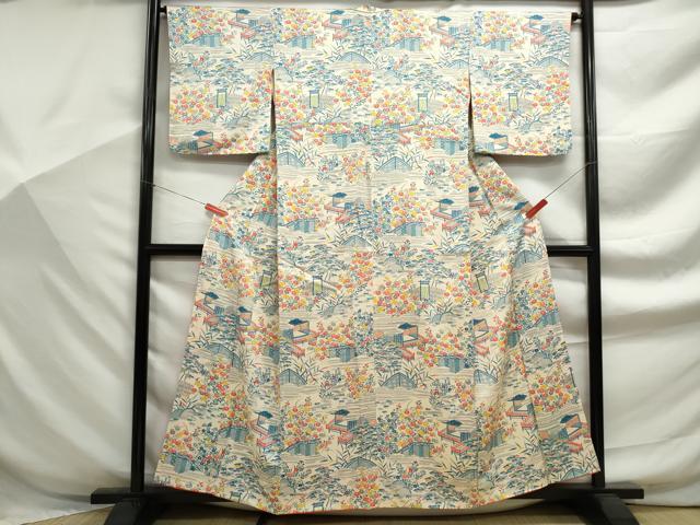 平和屋着物■上質な小紋　風景花文　正絹　逸品　DABF9270qa