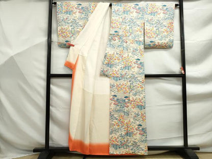 平和屋着物■上質な小紋　風景花文　正絹　逸品　DABF9270qa