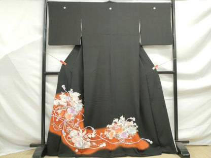 平和屋着物■豪華黒留袖　総刺繍　花文箱文　金糸　正絹　逸品　DABF9275qa