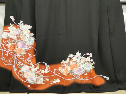 平和屋着物■豪華黒留袖　総刺繍　花文箱文　金糸　正絹　逸品　DABF9275qa