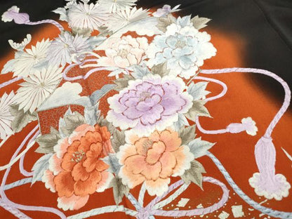 平和屋着物■豪華黒留袖　総刺繍　花文箱文　金糸　正絹　逸品　DABF9275qa