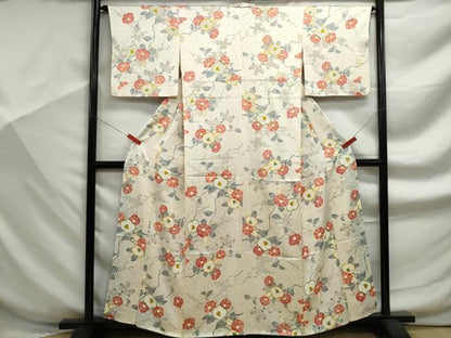 平和屋着物■上質な小紋　枝椿文　金彩　正絹　逸品　DABF9277qa