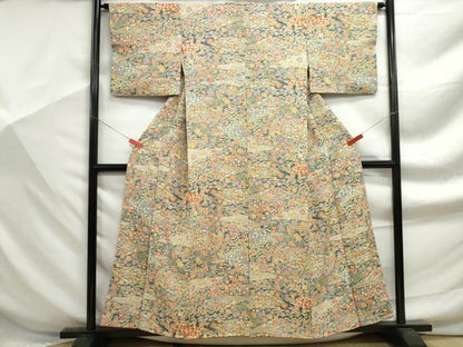平和屋着物■上質な小紋　紬地　切嵌花文　正絹　逸品　DABF9279qa
