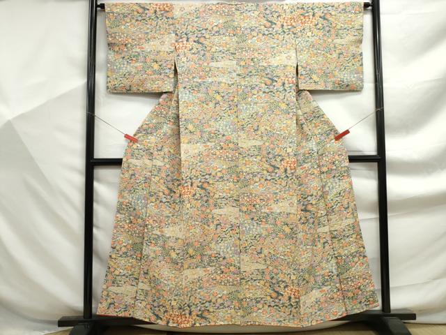 平和屋着物■上質な小紋　紬地　切嵌花文　正絹　逸品　DABF9279qa