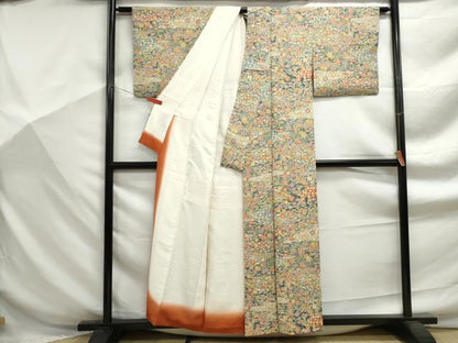 平和屋着物■上質な小紋　紬地　切嵌花文　正絹　逸品　DABF9279qa