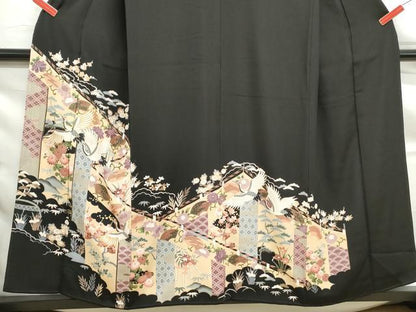 平和屋着物■豪華黒留袖　駒刺繍　群れ鶴花文　正絹　逸品　DABF9280qa