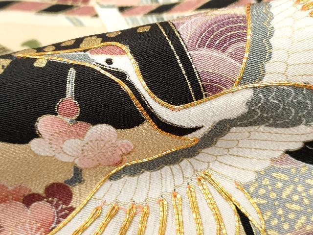 平和屋着物■豪華黒留袖　駒刺繍　群れ鶴花文　正絹　逸品　DABF9280qa
