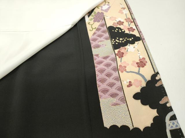 平和屋着物■豪華黒留袖　駒刺繍　群れ鶴花文　正絹　逸品　DABF9280qa