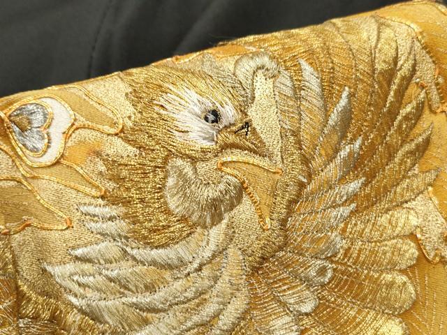 平和屋着物■豪華黒留袖　駒刺繍　孔雀花文　金彩　正絹　逸品　DABF9302qa