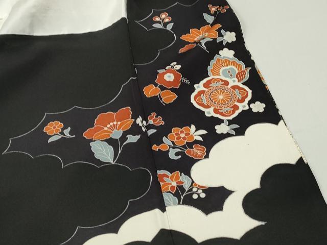 平和屋着物■豪華黒留袖　駒刺繍　孔雀花文　金彩　正絹　逸品　DABF9302qa