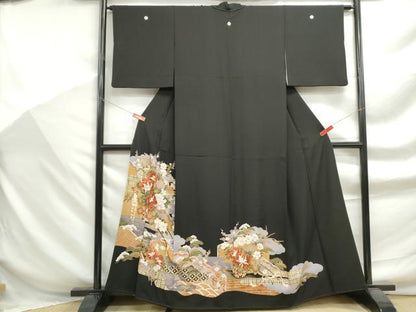 平和屋着物■豪華黒留袖　エ霞花車文　金彩　正絹　逸品　DABF9303qa