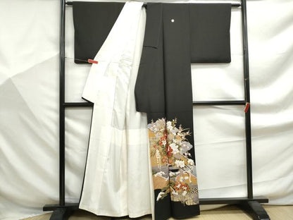 平和屋着物■豪華黒留袖　エ霞花車文　金彩　正絹　逸品　DABF9303qa