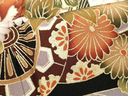 平和屋着物■豪華黒留袖　エ霞花車文　金彩　正絹　逸品　DABF9303qa