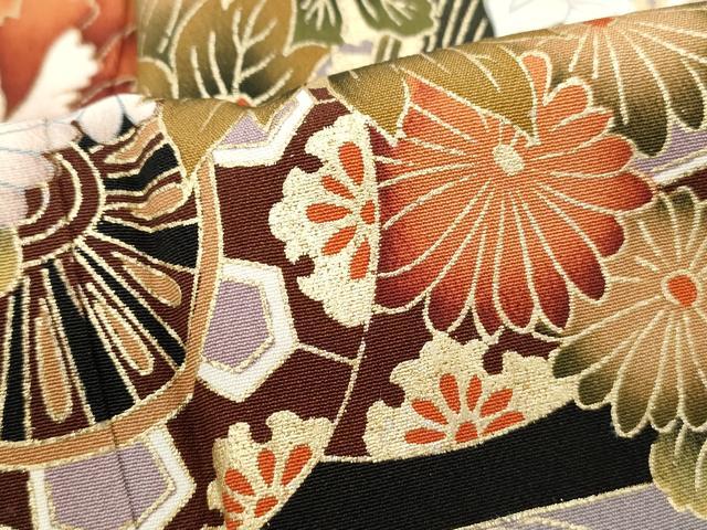 平和屋着物■豪華黒留袖　エ霞花車文　金彩　正絹　逸品　DABF9303qa