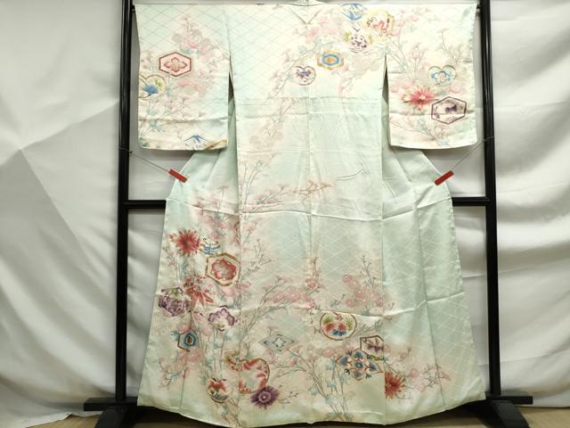 平和屋着物■訪問着　駒刺繍　亀甲枝花文　桐　暈し染め　金彩　正絹　逸品　DABF9312qa