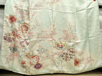 平和屋着物■訪問着　駒刺繍　亀甲枝花文　桐　暈し染め　金彩　正絹　逸品　DABF9312qa
