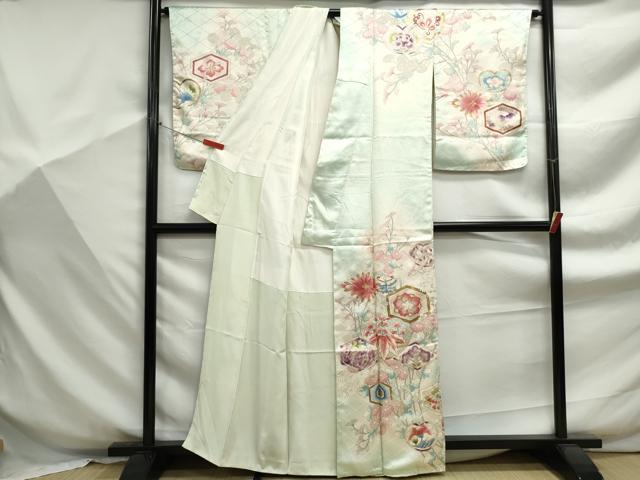 平和屋着物■訪問着　駒刺繍　亀甲枝花文　桐　暈し染め　金彩　正絹　逸品　DABF9312qa