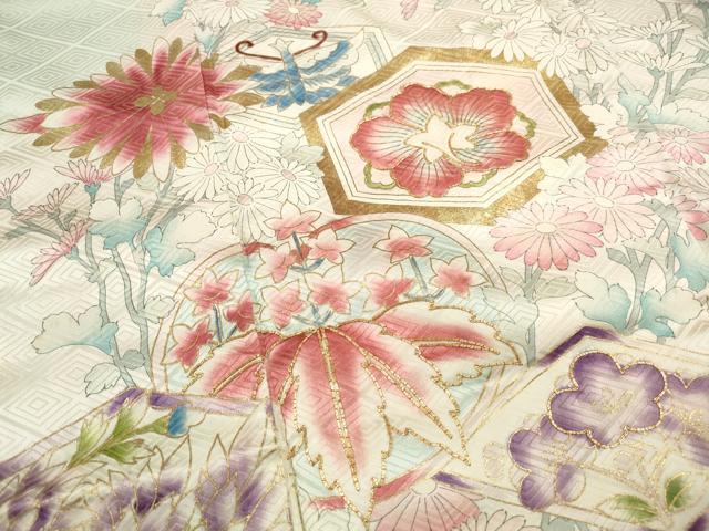 平和屋着物■訪問着　駒刺繍　亀甲枝花文　桐　暈し染め　金彩　正絹　逸品　DABF9312qa