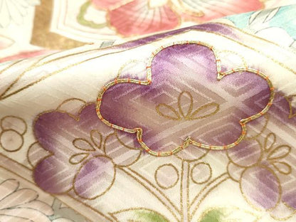 平和屋着物■訪問着　駒刺繍　亀甲枝花文　桐　暈し染め　金彩　正絹　逸品　DABF9312qa
