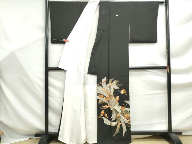平和屋着物■豪華黒留袖　駒刺繍　宝尽くし束ね熨斗花文　金彩　正絹　逸品　DABF9315qa
