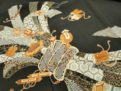 平和屋着物■豪華黒留袖　駒刺繍　宝尽くし束ね熨斗花文　金彩　正絹　逸品　DABF9315qa