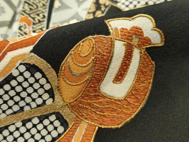 平和屋着物■豪華黒留袖　駒刺繍　宝尽くし束ね熨斗花文　金彩　正絹　逸品　DABF9315qa