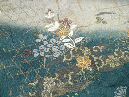 平和屋着物■訪問着　駒刺繍　格子花文　暈し染め　金彩　正絹　逸品　DABF9322qa