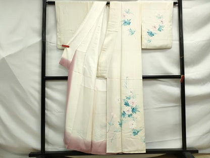 平和屋着物■訪問着　手描き　枝花文　正絹　逸品　DABF9324qa